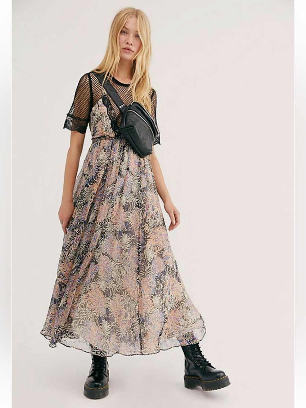 Free People Sheer Floral Maxi Dress with Black Mesh Back - Picture 2 of 5